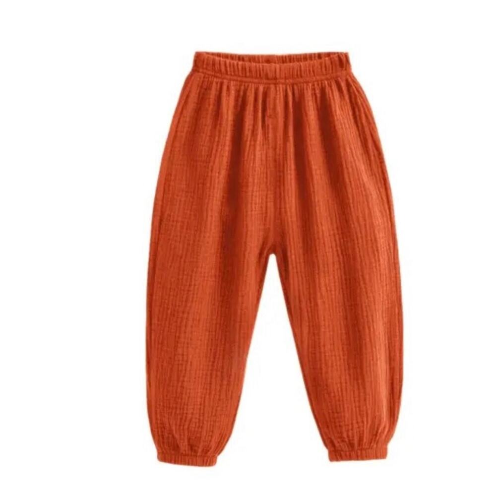 New kids boy girl cotton linen summer pants  rust 18-24 months